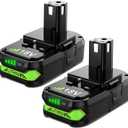 2Pack 4.0Ah Replacement for Ryobi 18V Battery Lithium Compatible with Ryobi 18 Volt Battery ONE+ Plus P102 P103 P104 P105 P106 P108 P107 P109 P190 PBP002 PBP003 PBP004 PBP005 Cordless Power Tools