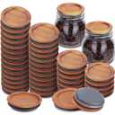 36 Pack Regular Mouth and 3Pack Wide Mouth Mason Jar Lids Acacia Wooden Storage Canning Jar Lids Ball Jars Bamboo Wooden Lids with Airtight Silicone Seal, Brown