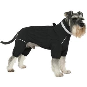 Winter Waterproof Dog Snowsuit  Full Body Outdoor Jacket with Leash Ring, Fleece Lining, Windproof Reflective 4-Leg Dog Coat for Small to Large Dogs Black L (L (Back Length 15.5"))