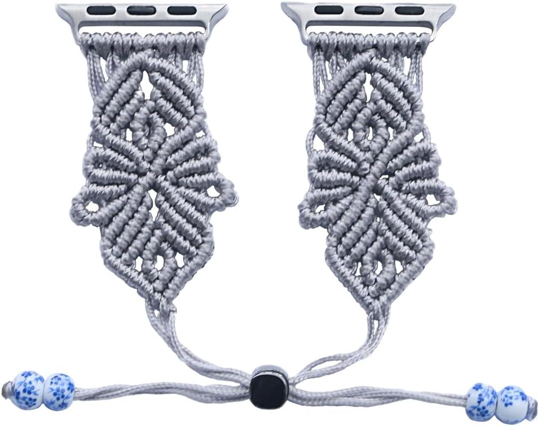 4th Generation Handmade Nylon Braided Boho Style Watch Strap for Apple Watch (44/45/46mm, Silver)