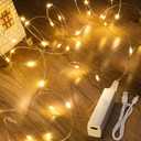 Lakumu 64FT(16 * 4) Rechargeable Fairy Lights Battery Operated, LED String Lights with Timer, Mini Twinkle Lights for Bedroom, Christmas, Wedding, Centerpiece Table Decor Warm White