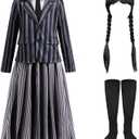 Black Costume Dress for Girls Cosplay Outfits Kids Halloween Party Dress with Accessories Family Party Dress (Black)