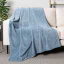 PAVILIA Soft Fleece Dusty Blue Throw Blanket for Couch, Lightweight Plush Warm Blankets for Bed, Fuzzy Cozy Flannel Blanket Throw for Sofa, Travel, Jacquard Pattern, Dusty Blue, 50 x 60 Inches - Throw
