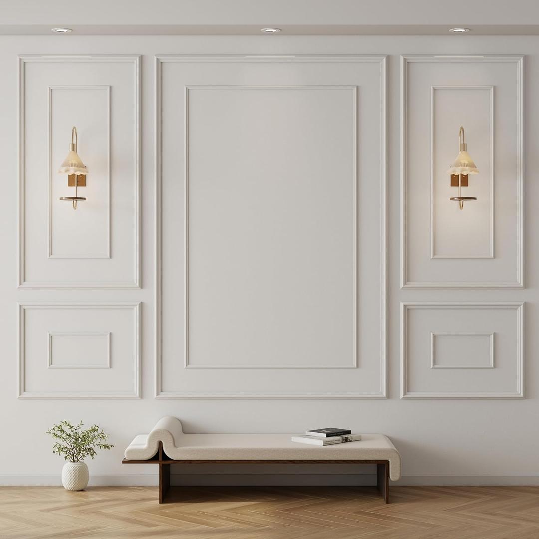 Pangda 3 Set Peel and Stick Wall Molding Kit Inner and Outer Layer Style Premade Wainscoting Panel for Interior Wall Moulding Decor Accent Wall Molding (24x48inch+48x 72inch)