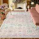 Lahome Pink Boho Area Rug, 8x10 Rugs for Bedroom Girls Living Room, Soft Floral Washable Non Slip Pastel Floor Carpet for Home Decor (8' x 10', Light Pink)