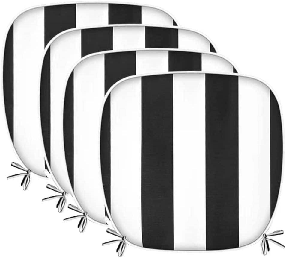 Outdoor Chair Cushions, Patio Chair Cushions Terrace Square Seat Cushion Waterproof Thick Black White Stripe 17 * 16 * 2 Inch (4, Black White, Memory Sponge)