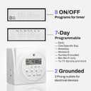 BN-LINK Indoor Digital Timer Outlet, Dual Outlet 7 Day Programmable Light Switch, 3 Prong Plug in Timers for Electrical Outlets, Lamps, Fans, 8 On/Off Programs, 1 Pack, 15A/1875W, ETL Listed