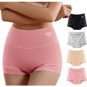 MEIYATING Boy Shorts Underwear for Women High Waisted Cotton Panties Stretch Briefs 4 Pack (Medium)