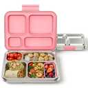 FAJSL Stainless Steel Bento Box, 4-Compartment Metal Lunch Box with Removable Silicone, Lunch Container for Kids & Adults with Silicone Inner Container, School, Office, Dishwasher Safe(Pink)