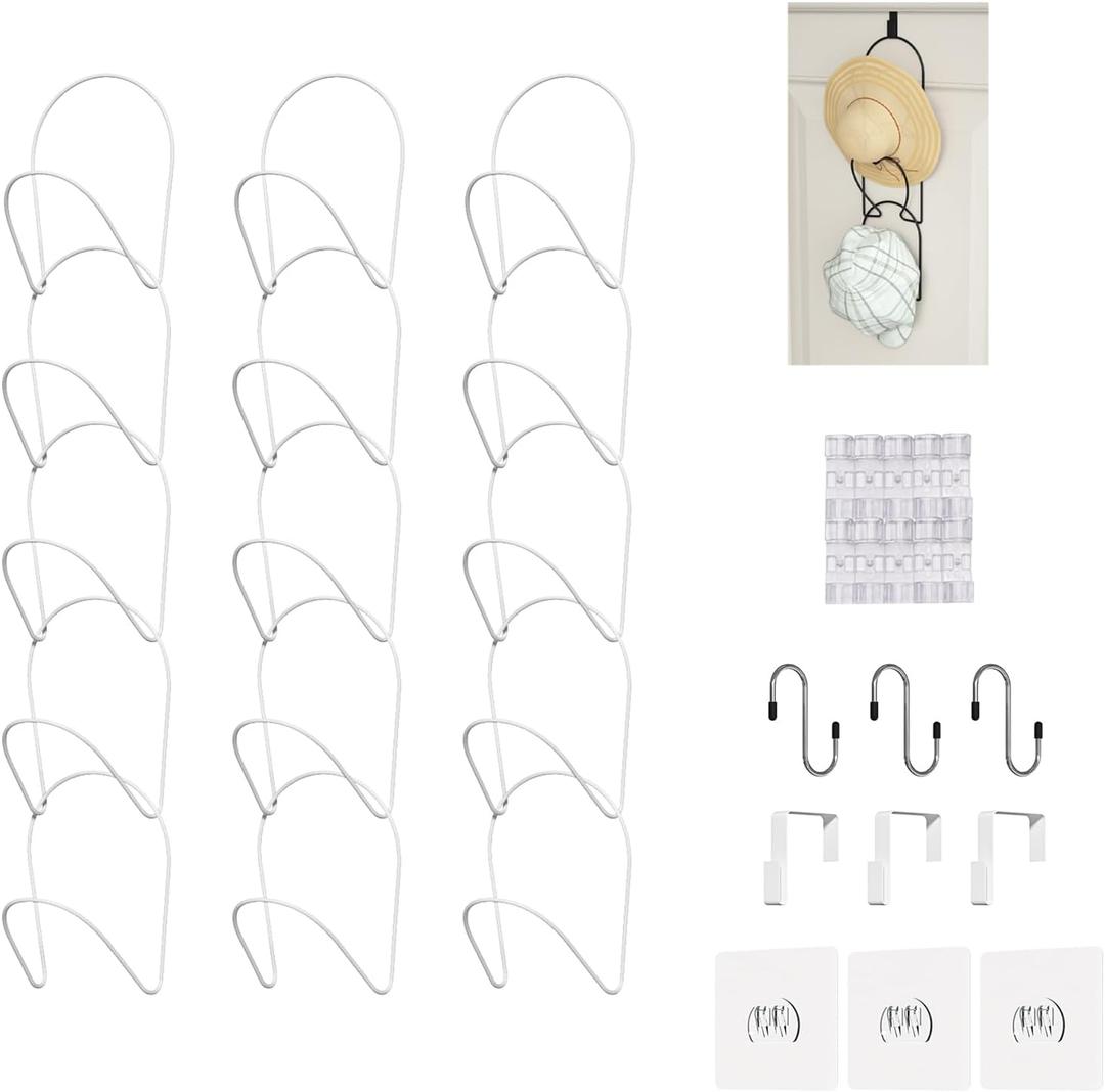 LINFIDITE 15 Pack Baseball Hat Rack Hanger Holder Organizer Multi Hook Wall Mounted Over Door Cap Display Storage Rack Cap Holder, Closet HangingStorage Rack w Hanging Hook Black (Round ring)