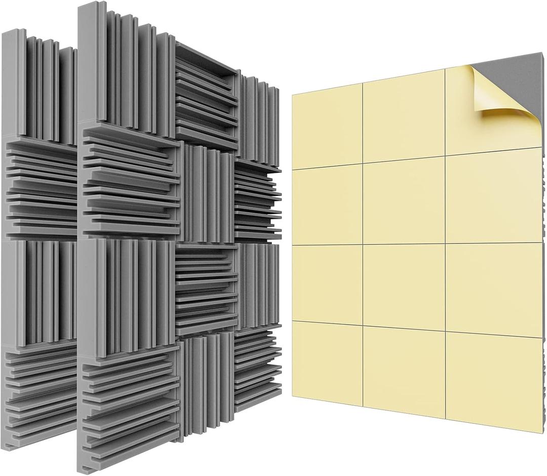 36 Pack Self-Adhesive Sound Proof Foam Panels,12 X 12 X 2 inches Acoustic Foam,High Resilience Sound Proofing Padding for Wall,Sound Absorbing Panels Suitable for Home Studios, Offices - Gray