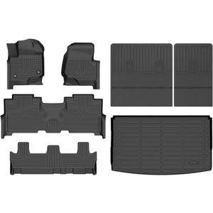 Floor Mats & Cargo Liner for 2021-2024 Ford Expedition Max 8 Seats with Backrest Mat, All Weather Automotive TPE Floor Liners Set Anti-Slip Waterproof Accessories Black