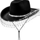 quescu Bridal Cowgirl Hat for Bachelorette Party, Rhinestone White Cowboy Hat for Women Bride To Be Gift, Halloween Costume