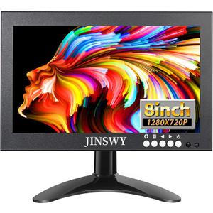 8" Mini Security Monitor, Portable 1280x720 Metal Screen, HDMI/VGA/AV/BNC Input, Built-in Speakers & Remote, for CCTV Surveillance and Security Systems