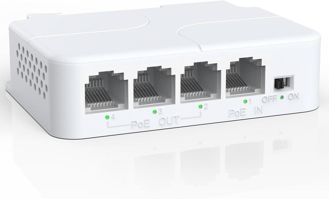 YuanLey 4 Port PoE Extender with 3 PoE Out, IEEE 802.3af/at Mini 4 Channel Repeater 100Mbps, Wall and Din Rail Mount Passthrough Switch/Booster, Plug and Play