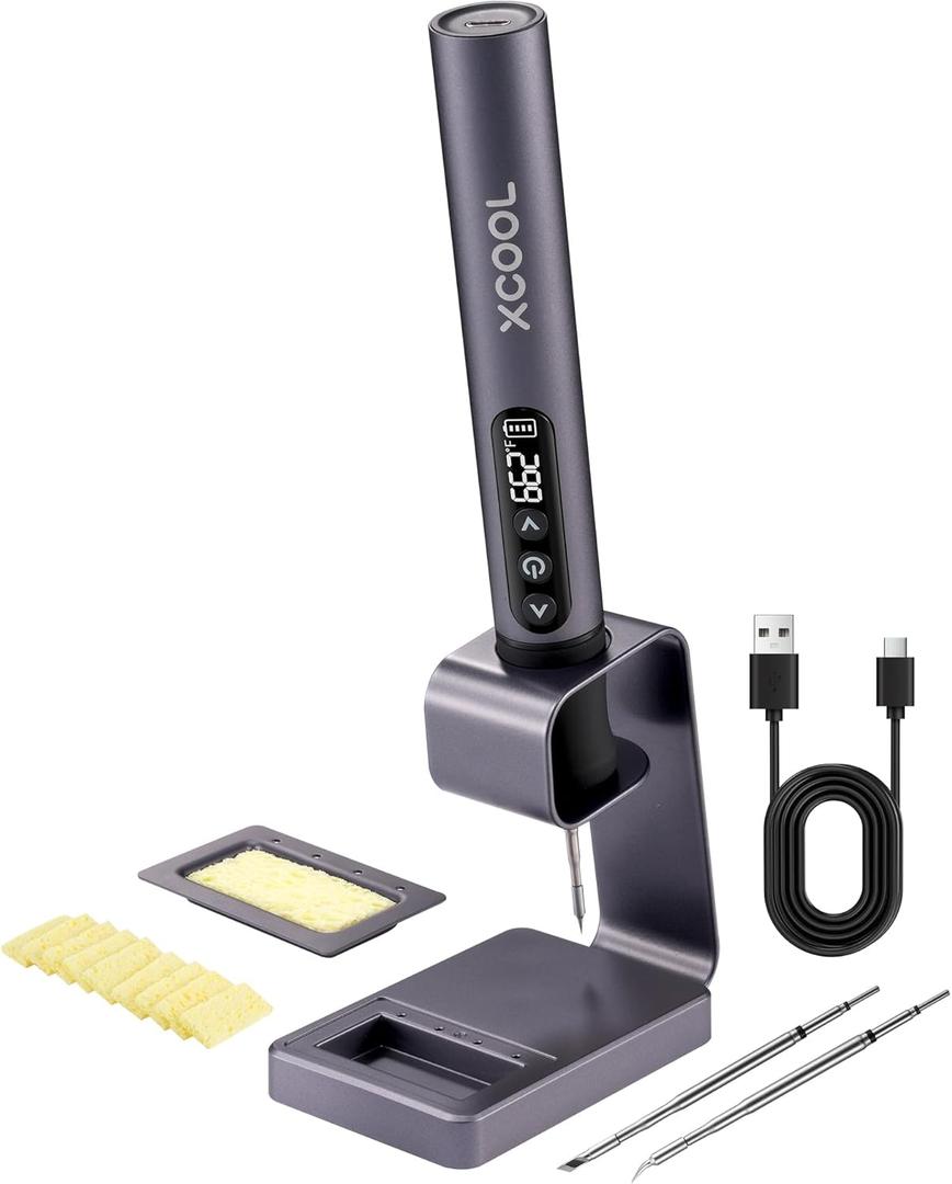 SolderAce Cordless Soldering Iron Kit, Portable Soldering Iron with LED Display, 7s Fast Heat-up, 392-842F Adjustable Temp, 3 C210 Soldering Iron Tips, USB-C Wireless Soldering Pen for Work