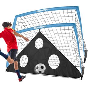 BOHEN 6x4 FT Kids Soccer Goals with Carry Bag, Portable Folding Soccer Net for Backyard Training, Indoor/Outdoor Use for Youth and Adult (6x4FT, 2 Pack, Blue)