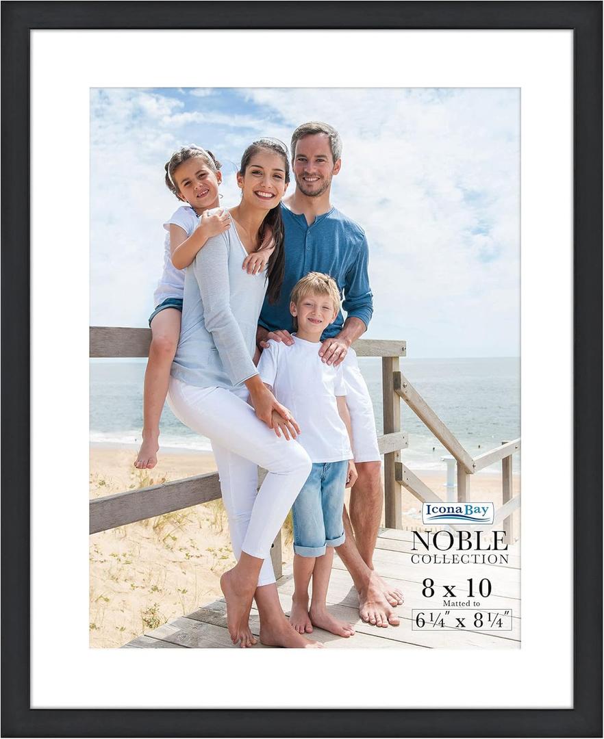 Icona Bay 8x10 Black Picture Frame w/Mat, Modern Professional Frame, Noble Collection