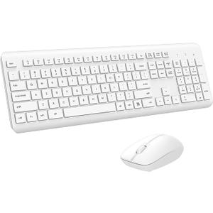 Wireless Keyboard and Mouse Combo, Full Size Silent Ergonomic Keyboard and Mouse, Long Battery Life, Optical Mouse, 2.4G LagFree Cordless Mice Keyboard for Computer, Mac, Laptop, PC, Windows(White)