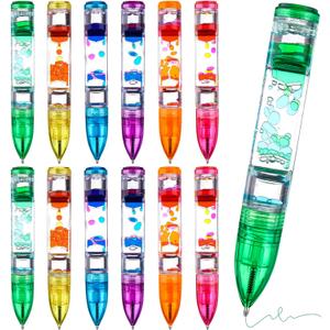 Droutti 12 Pack Liquid Motion Pen Colorful Liquid Motion Bubbler Pens Fidget Liquid Timer Pen for Stress and Anxiety Relief Home Office Desk Decoration