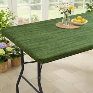 Smiry Rectangle Table Cloth Cover, Waterproof Elastic Fitted Picnic Tablecloth for 6 Foot Tables, Wipeable Flannel Backed Vinyl Tablecloths for Camping, Dining, Outdoor (Green & Black, 30" x 72")