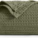 PHF Lightweight Waffle Weave Blanket Twin Size 66"x 90", Soft Woven Summer Blanket for Hot Sleepers - Aesthetic Home Decor for Couch Bed Sofa, Pet Friendly, Olive Green