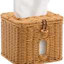 Hordely Facial Clean Skin Club Face Towels Holder for Bathroom, Plastic Rattan Disposable Face Towel Holder, Farmhouse Style for 50 XL Face Towels Box Basket with Lid, Light Brown