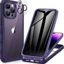 CENHUFO Privacy for iPhone 14 Pro Max Case, Full Body Phone Case with Built-in 9H Tempered Glass Privacy Screen Protector and Camera Lens Protector, Anti Peep Shockproof Bumper Cover - Deep Purple