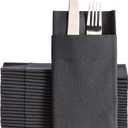 Black Dinner Napkins Cloth Like with Built-in Flatware Pocket, Linen-Feel Absorbent Disposable Paper Hand Napkins for Kitchen, Bathroom, Parties, Weddings, Dinners or Events, 16x16 inches, Pack of 50