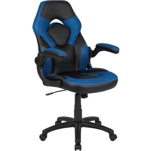 Flash Furniture X10 High-Back LeatherSoft Racing Style Gaming Chair with Flip-Up Arms, Ergonomic Padded Swivel Computer Chair, Blue/Black