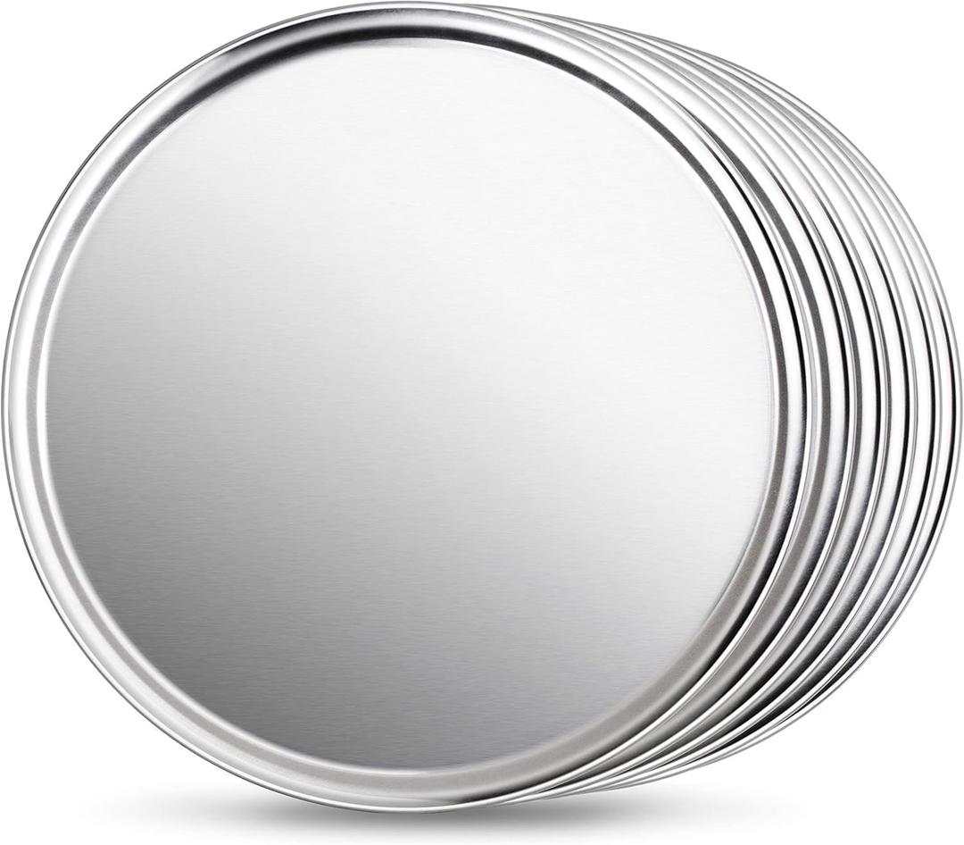 New Star Foodservice Restaurant-Grade Aluminum Pizza Pan/Tray, Wide Rim, 8 Inch, Pack of 6