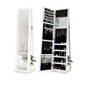 B0BJ2LFZQS Product Dimensions ‎15 x 14.5 x 62 inches Standing Jewelry Cabinet, Large Capacity Jewelry Organizer w/Full-Length Mirror & Rear Storage Shelves, Lockable Mirror Jewelry Armoire with Keys for Girls Women (White)