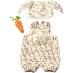 Newborn Easter Outfit Boy Photography Props Baby Bunny Handmade Crochet Rabbit Set Knit Hat Diaper Carrot Set for Kids