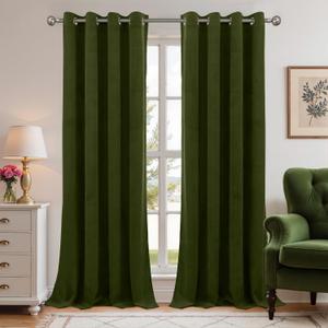 YoungsTex Green Curtains Velvet 84 Inches Long, Olive Living Room Drapes with Grommet Blackout Window Treatmens for Dining Bedroom Room Darkening Privacy, 52 X 84 Inch