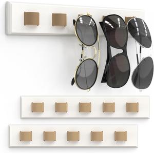 Pack of 3 Sunglass Organizer, Wall Mounted Sunglasses Organizer, Wooden Glasses Holder Sunglass Holder, Sunglasses Rack for Hanging Your Multiple Eyeglasses, for Wall, Home Decor(Cream)