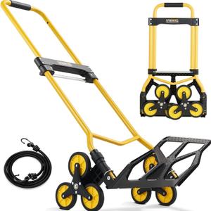 Stair Climbing Hand Truck Dolly, Foldable Hand Dolly Cart 300 Lb Capacity Moving Dolly for Stairs with Telescoping Handle and Rubber Wheels (Blue)