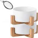 Petygooing White Ceramic Cat Dog Bowl Set with Stand,Small Dog Bowls,Pet Food and Water Dish, Anti Slip Set of 1 Cat Bowls Pet Food Bowl- Pet Dish Small Size Pet (13.5OZ/5.1 in)