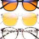 IBOANN Chic & Comfy Blue Light Glasses for Women - 3-Pack Round Frames, Screen-Ready Style with UV Protection Coating (E11 Light Black & Leopard & Transparent)