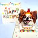 3D Pop-Up Papillon Dog Birthday Card - Papillon Dog with Cake Celebration, Whimsical Happy Birthday Greeting for Dog Lovers - Papillon Dog 3D Birthday Pop Up Card