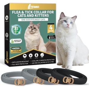 4 Pack Flea Collar for Cats, 32 Months Flea and Tick Prevention for Cats, Waterproof Cat Flea Collar, Cat Flea and Tick Treatment, Adjustable Flea and Tick Collar for Cats Kittens-Black&Gray