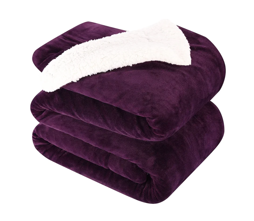 NANPIPER Queen Size Sherpa Blanket, Soft Fleece Throw for Bed, Reversible Thick Fuzzy Blanket for Winter (Purple)