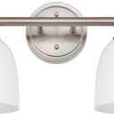 Bathroom Light Fixtures, Brushed Nickel 2-Light Bathroom Vanity Light Fixtures Over Mirror, Vintage Vanity Lights for Bathroom Living Room, Milk White Glass Shades , Standard E26 Base, Brushed Nickel