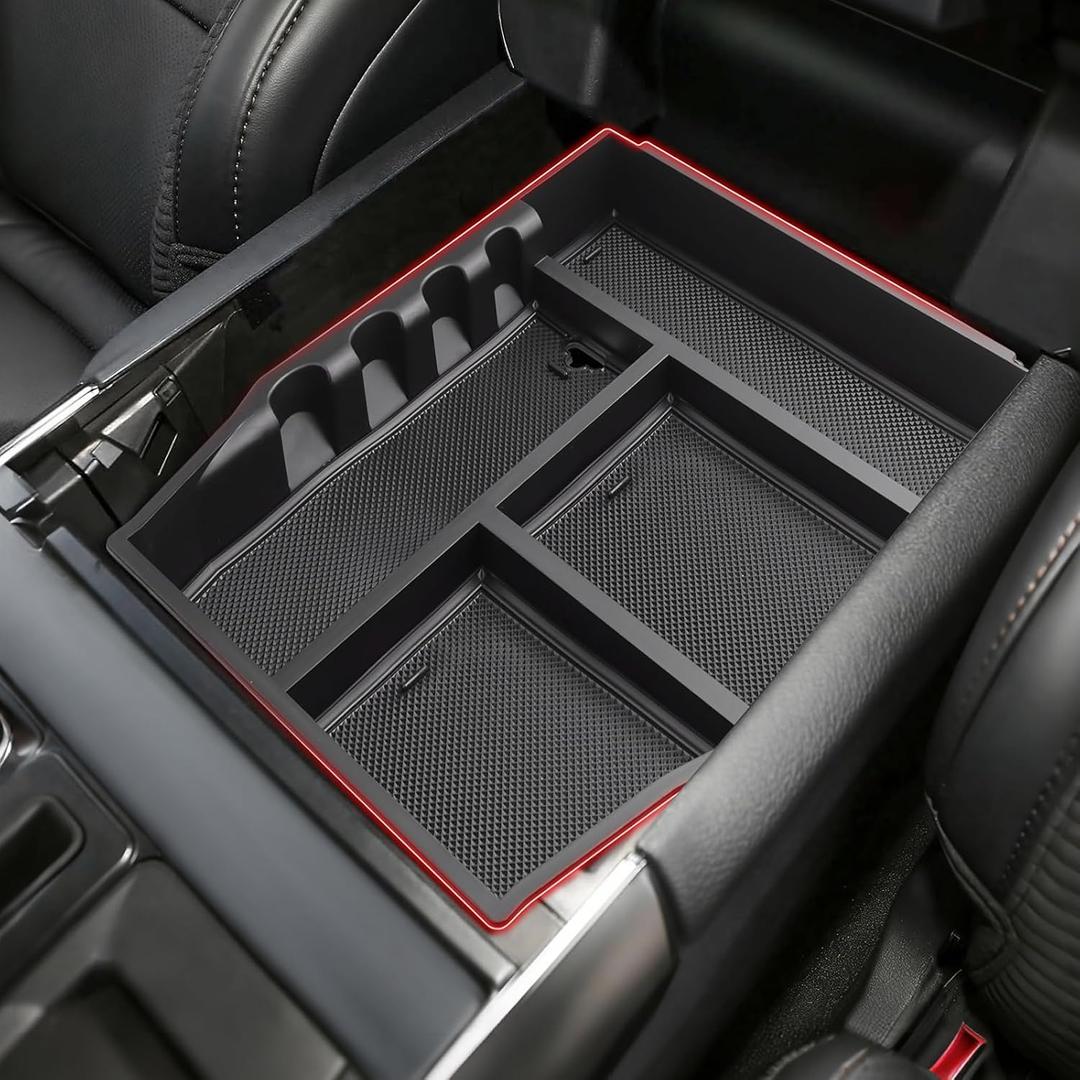 Autorder Center Console Organizer for Ford F-150 F150 2021-2026 Accessories Armrest Storage Box Secondary Insert Tray with 2 Color Mats