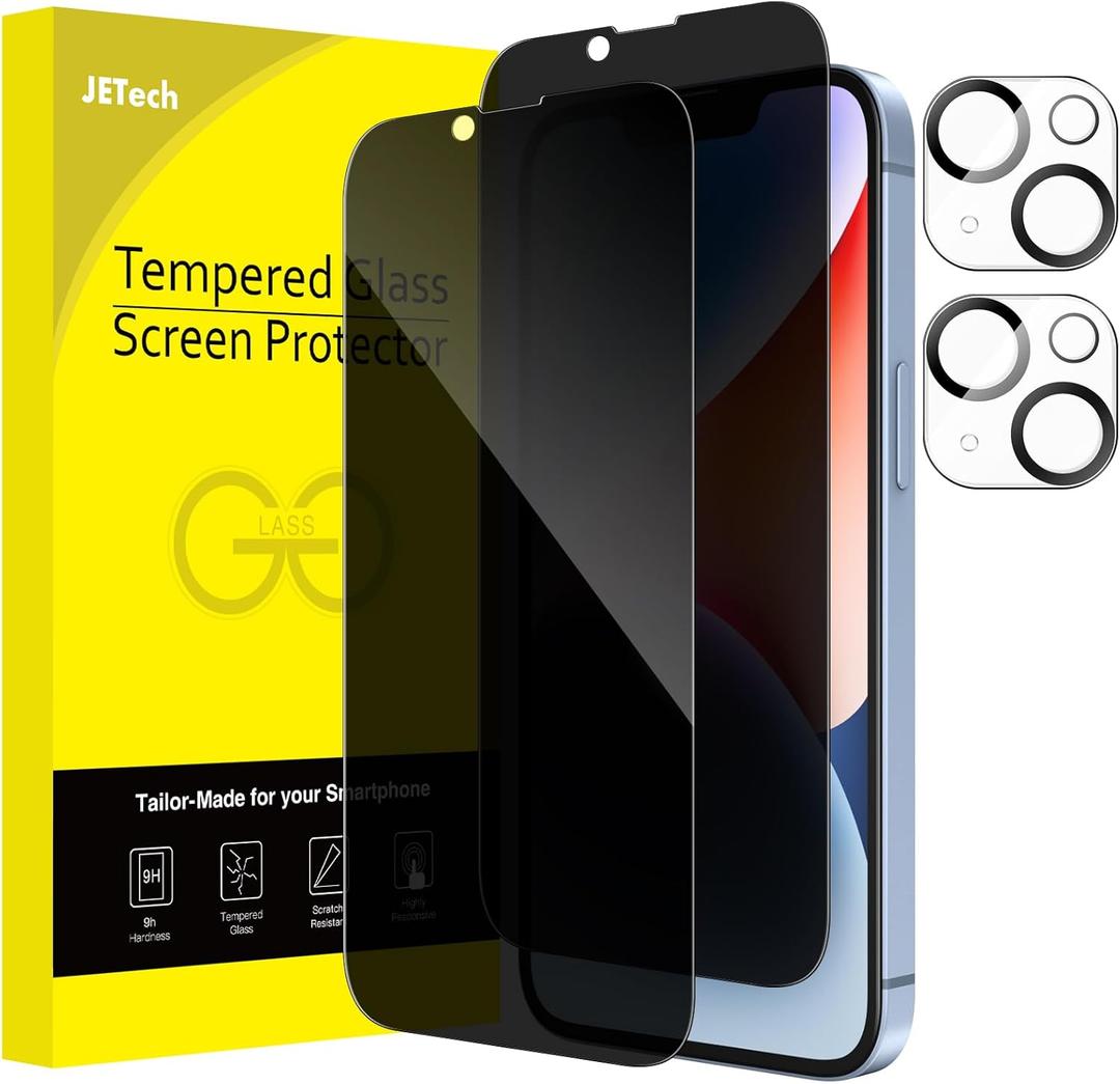 JETech Privacy Full Coverage Screen Protector for iPhone 14 6.1-Inch with Camera Lens Protector, Anti-Spy Tempered Glass Film, 2-Pack Each