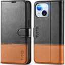 TUCCH Wallet Case for iPhone 15 5G, [RFID Blocking] 4 Card Slot Holder Kickstand [Shockproof TPU Interior Case], PU Leather Magnetic Flip Cover Compatible with iPhone 15 6.1" 2023, Black & Brown