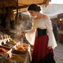 Renaissance Costume Women Medieval Victorian Fancy Dresses Halloween Pirate Cosplay (M)