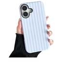 Jusy Compatible with MagSafe Striped Phone Case for iPhone 16, Cute Aesthetic Magnetic Soft TPU and Hard PC Protective Phone Cover for Women Girls (Matte)  Blue and White