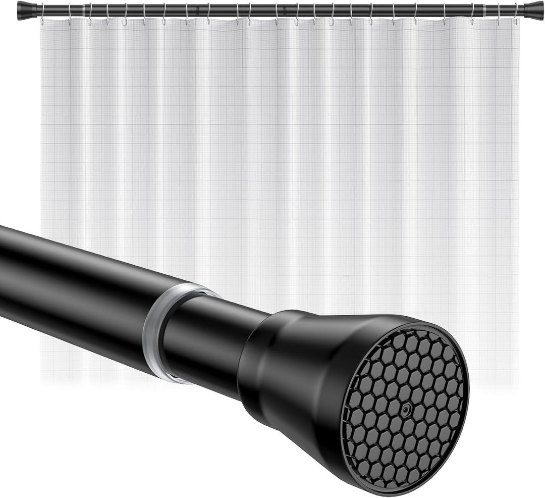 Shower Curtain Rod 45-77 Inch Black Shower Tension Rod Adjustable Curtain Rod No Drilling Tension Curtain Shower Rods for Bathroom Windows