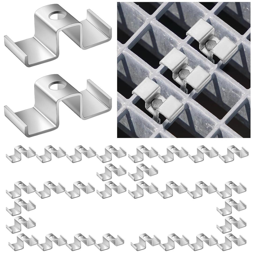MorningRo 25 Pcs Saddle Clips for Grating 316 Stainless Steel Bar Grating Clips 1/2" to 2" Bearing Rod Height 1" Grate Opening for Industrial Flooring Drainage System Mezzanine Walkways Stair Tread