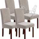 Genina Waterproof Chair Covers for Dining Room Set of 4, Dining Room Chair Covers Protectors Stretch Kitchen Parson Chair Slipcovers(Leaves-Warm Gray, 4 PCS)